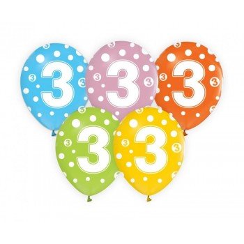 Happy Birthday 3 léggömb, lufi 5 db-os 12 inch (30cm) Happy Birthday 3 léggömb, lufi 5 db-os 12 inch (30cm)