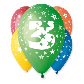 Happy Birthday 3 Star léggömb, lufi 5 db-os 12 inch (30cm) Happy Birthday 3 Star léggömb, lufi 5 db-os 12 inch (30cm)