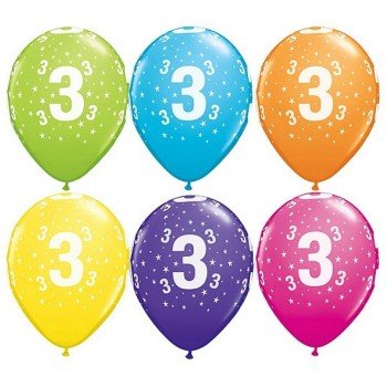 Happy Birthday 3 Tropical Mix léggömb, lufi 6 db-os 11 inch (28cm) Happy Birthday 3 Tropical Mix léggömb, lufi 6 db-os 11 inch (28cm)