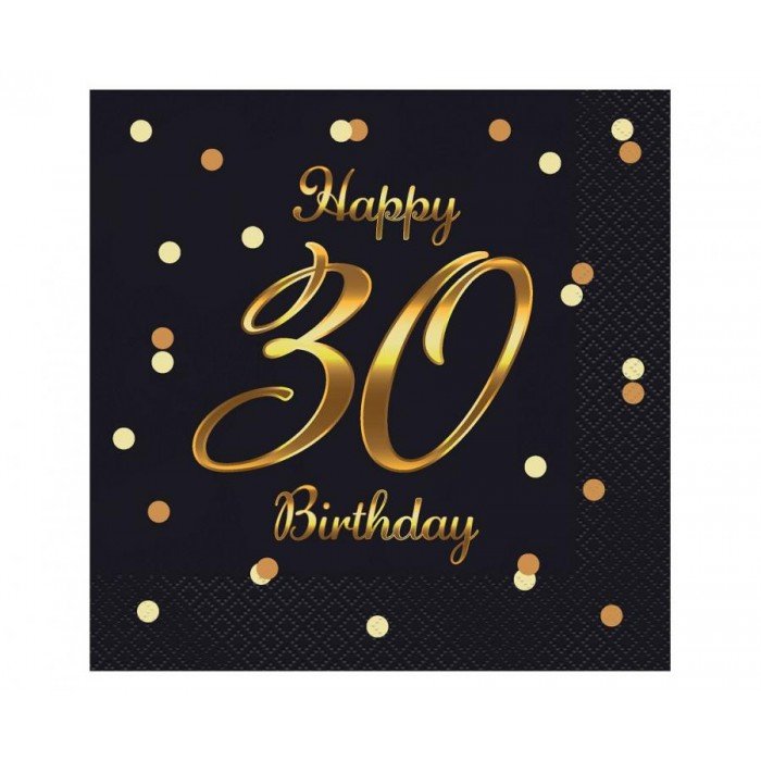 B&C Happy Birthday Black-Gold 30 szalvéta 20 db-os 33x33 cm