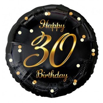 Happy Birthday Black-Gold 30 fólia lufi 36 cm Happy Birthday Black-Gold 30 fólia lufi 36 cm