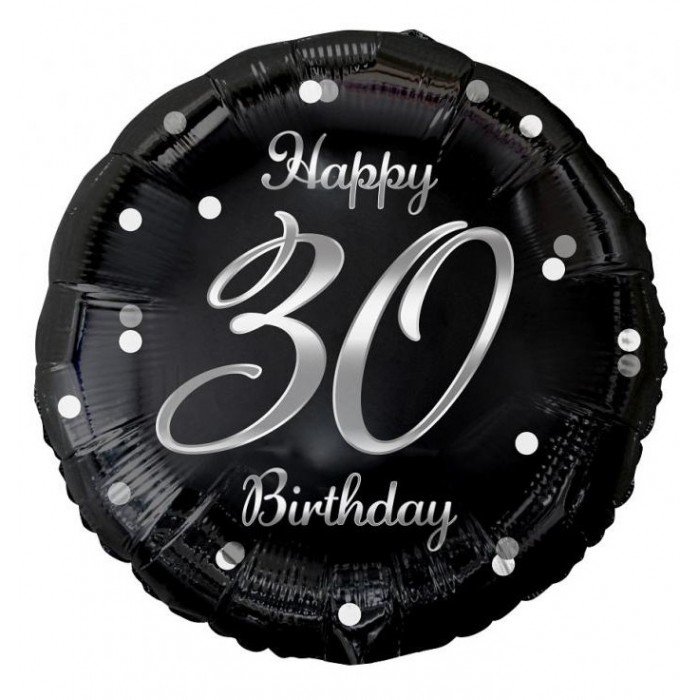 Happy Birthday Black-Silver 30 fólia lufi 36 cm