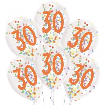Happy Birthday 30 konfettivel töltött léggömb, lufi 6 db-os Happy Birthday 30 konfettivel töltött léggömb, lufi 6 db-os