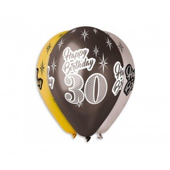 Happy Birthday 30 Metallic léggömb, lufi 6 db-os 12 inch (30 cm) Happy Birthday 30 Metallic léggömb, lufi 6 db-os 12 inch (30 cm)