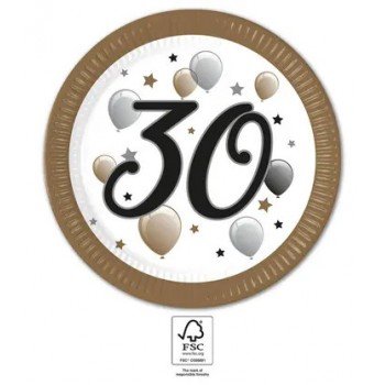 Milestone, Happy Birthday 30 papírtányér 8 db-os 23 cm FSC Milestone, Happy Birthday 30 papírtányér 8 db-os 23 cm FSC