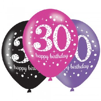 Happy Birthday 30 Pink léggömb, lufi 6 db-os Happy Birthday 30 Pink léggömb, lufi 6 db-os