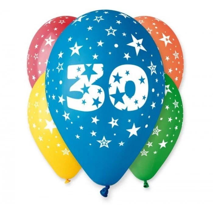 Happy Birthday 30 Star léggömb, lufi 5 db-os 12 inch (30cm) Happy Birthday 30 Star léggömb, lufi 5 db-os 12 inch (30cm)