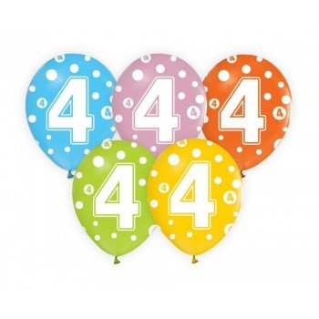 Happy Birthday 4 léggömb, lufi 5 db-os 12 inch (30cm) Happy Birthday 4 léggömb, lufi 5 db-os 12 inch (30cm)