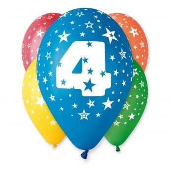 Happy Birthday 4 Star léggömb, lufi 5 db-os 12 inch (30cm) Happy Birthday 4 Star léggömb, lufi 5 db-os 12 inch (30cm)