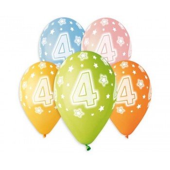 Happy Birthday 4 Star léggömb, lufi 5 db-os 13 inch (33 cm) Happy Birthday 4 Star léggömb, lufi 5 db-os 13 inch (33 cm)