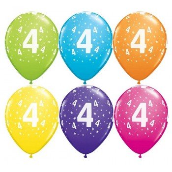 Happy Birthday 4 Tropical Mix léggömb, lufi 6 db-os 11 inch (28cm) Happy Birthday 4 Tropical Mix léggömb, lufi 6 db-os 11 inch (28cm)