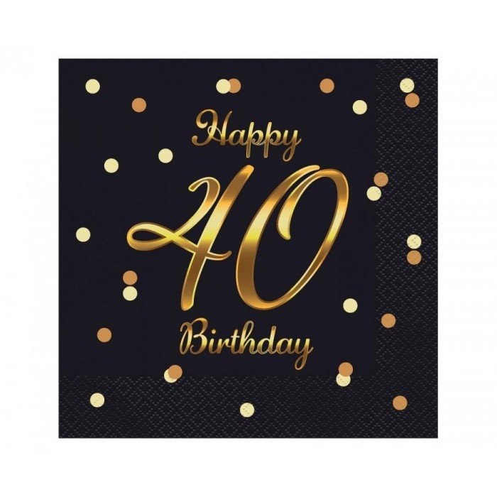 B&C Happy Birthday Black-Gold 40 szalvéta 20 db-os 33x33 cm