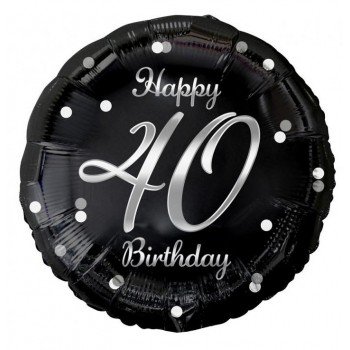 Happy Birthday Black-Silver 40 fólia lufi 36 cm Happy Birthday Black-Silver 40 fólia lufi 36 cm