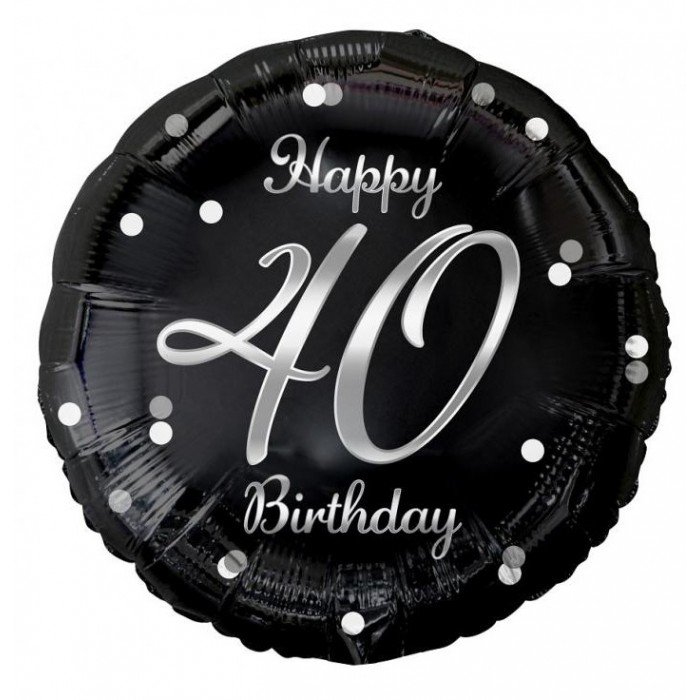 Happy Birthday Black-Silver 40 fólia lufi 36 cm