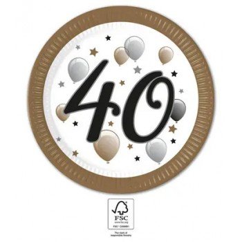 Milestone, Happy Birthday 40 papírtányér 8 db-os 23 cm FSC Milestone, Happy Birthday 40 papírtányér 8 db-os 23 cm FSC