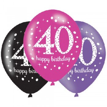 Happy Birthday 40 Pink léggömb, lufi 6 db-os Happy Birthday 40 Pink léggömb, lufi 6 db-os