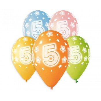 Happy Birthday 5 Star léggömb, lufi 5 db-os 13 inch (33 cm) Happy Birthday 5 Star léggömb, lufi 5 db-os 13 inch (33 cm)