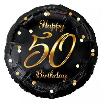 Happy Birthday Black-Gold 50 fólia lufi 36 cm Happy Birthday Black-Gold 50 fólia lufi 36 cm
