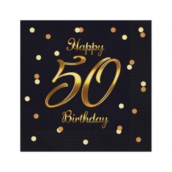 B&C Happy Birthday Black-Gold 50 szalvéta 20 db-os 33x33 cm