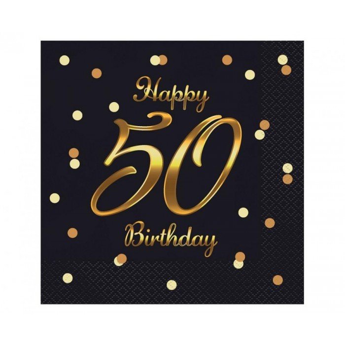 B&C Happy Birthday Black-Gold 50 szalvéta 20 db-os 33x33 cm