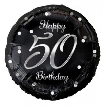 Happy Birthday Black-Silver 50 fólia lufi 36 cm Happy Birthday Black-Silver 50 fólia lufi 36 cm