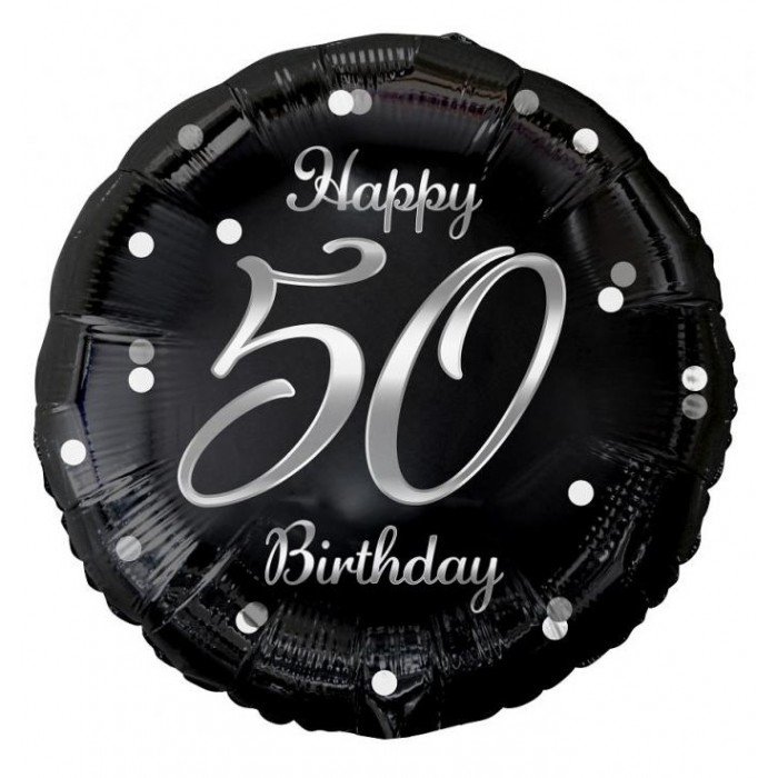 Happy Birthday Black-Silver 50 fólia lufi 36 cm