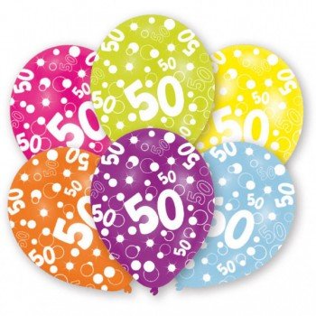 Happy Birthday 50 léggömb, lufi 6 db-os 11 inch (27,5cm) Happy Birthday 50 léggömb, lufi 6 db-os 11 inch (27,5cm)
