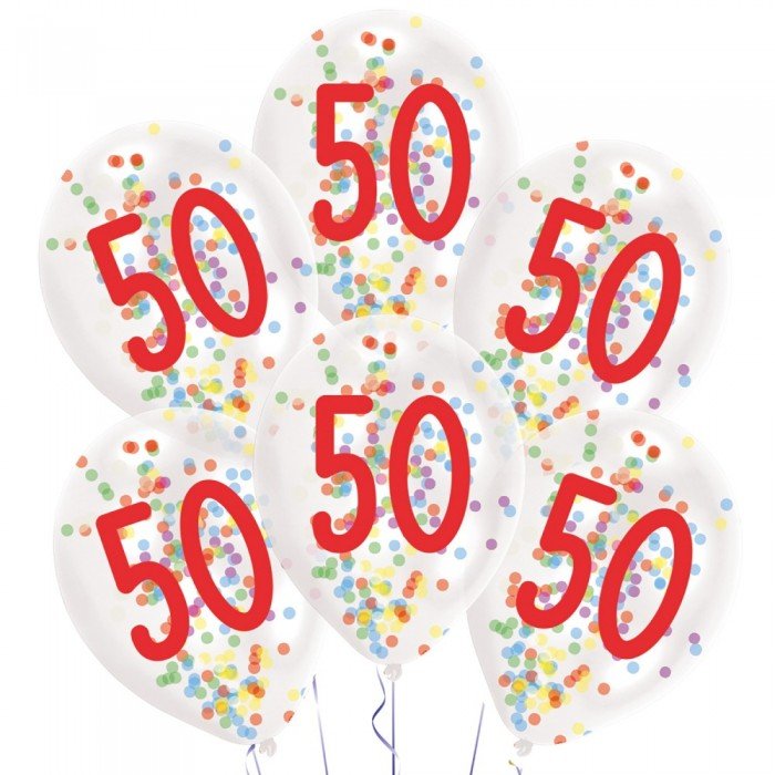 Happy Birthday 50 konfettivel töltött léggömb, lufi 6 db-os