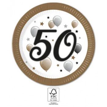 Milestone, Happy Birthday 50 papírtányér 8 db-os 23 cm FSC Milestone, Happy Birthday 50 papírtányér 8 db-os 23 cm FSC