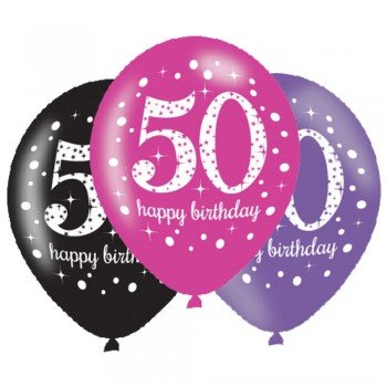 Happy Birthday 50 Pink léggömb, lufi 6 db-os Happy Birthday 50 Pink léggömb, lufi 6 db-os