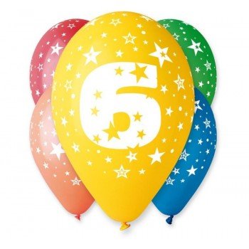Happy Birthday 6 Star léggömb, lufi 5 db-os 12 inch (30cm) Happy Birthday 6 Star léggömb, lufi 5 db-os 12 inch (30cm)
