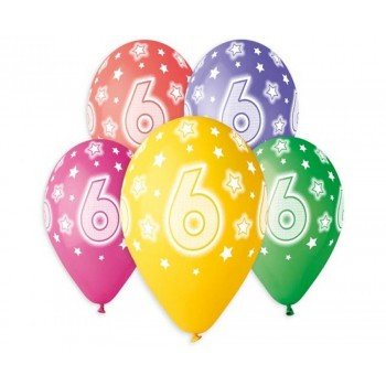 Happy Birthday 6 Star léggömb, lufi 5 db-os 13 inch (33 cm) Happy Birthday 6 Star léggömb, lufi 5 db-os 13 inch (33 cm)