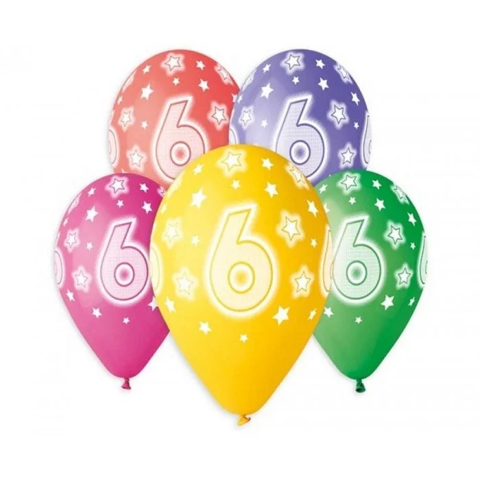 Happy Birthday 6 Star léggömb, lufi 5 db-os 13 inch (33 cm) Happy Birthday 6 Star léggömb, lufi 5 db-os 13 inch (33 cm)