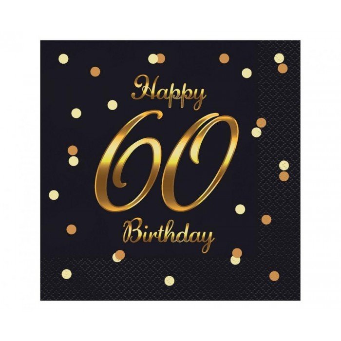 B&C Happy Birthday Black-Gold 60 szalvéta 20 db-os 33x33 cm