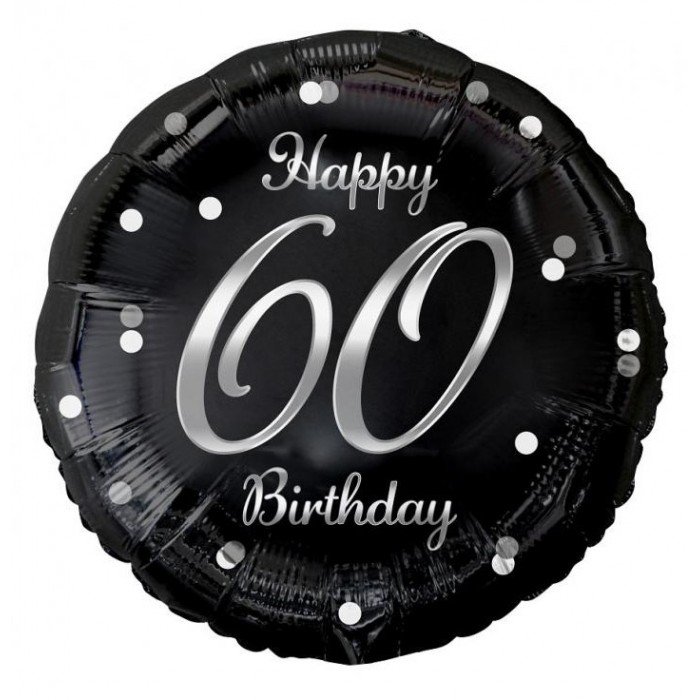 Happy Birthday Black-Silver 60 fólia lufi 36 cm