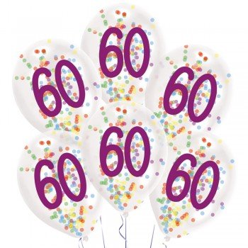 Happy Birthday 60 konfettivel töltött léggömb, lufi 6 db-os Happy Birthday 60 konfettivel töltött léggömb, lufi 6 db-os