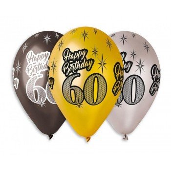 Happy Birthday 60 Metallic léggömb, lufi 6 db-os 12 inch (30 cm) Happy Birthday 60 Metallic léggömb, lufi 6 db-os 12 inch (30 cm)