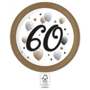 Milestone, Happy Birthday 60 papírtányér 8 db-os 23 cm FSC