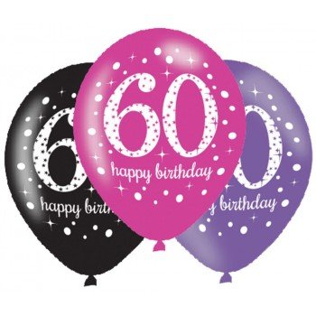 Happy Birthday 60 Pink léggömb, lufi 6 db-os Happy Birthday 60 Pink léggömb, lufi 6 db-os