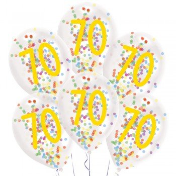 Happy Birthday 70 konfettivel töltött léggömb, lufi 6 db-os Happy Birthday 70 konfettivel töltött léggömb, lufi 6 db-os