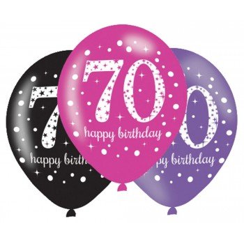 Happy Birthday 70 Pink léggömb, lufi 6 db-os Happy Birthday 70 Pink léggömb, lufi 6 db-os