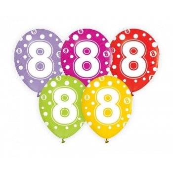 Happy Birthday 8 léggömb, lufi 5 db-os 12 inch (30cm) Happy Birthday 8 léggömb, lufi 5 db-os 12 inch (30cm)