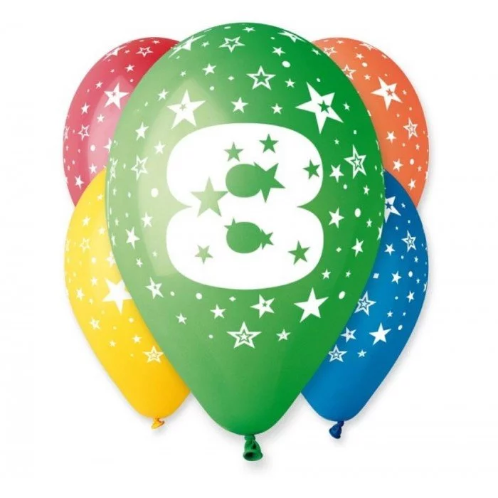 Happy Birthday 8 Star léggömb, lufi 5 db-os 12 inch (30cm) Happy Birthday 8 Star léggömb, lufi 5 db-os 12 inch (30cm)