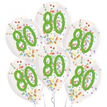 Happy Birthday 80 konfettivel töltött léggömb, lufi 6 db-os Happy Birthday 80 konfettivel töltött léggömb, lufi 6 db-os