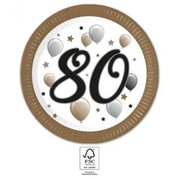 Milestone, Happy Birthday 80 papírtányér 8 db-os 23 cm FSC
