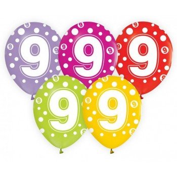 Happy Birthday 9 léggömb, lufi 5 db-os 12 inch (30cm) Happy Birthday 9 léggömb, lufi 5 db-os 12 inch (30cm)