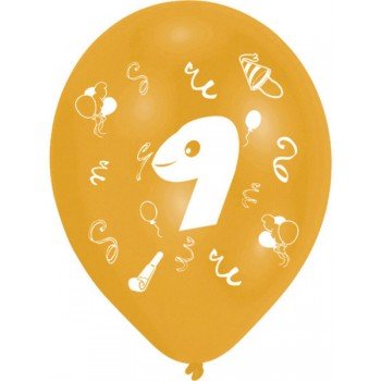 Happy Birthday 9 léggömb, lufi 8 db-os 10 inch (25,4cm) Happy Birthday 9 léggömb, lufi 8 db-os 10 inch (25,4cm)