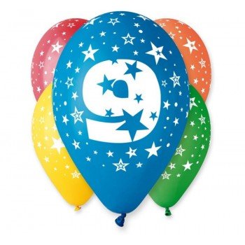 Happy Birthday 9 Star léggömb, lufi 5 db-os 12 inch (30cm) Happy Birthday 9 Star léggömb, lufi 5 db-os 12 inch (30cm)