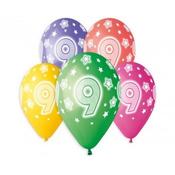 Happy Birthday 9 Star léggömb, lufi 5 db-os 13 inch (33 cm) Happy Birthday 9 Star léggömb, lufi 5 db-os 13 inch (33 cm)