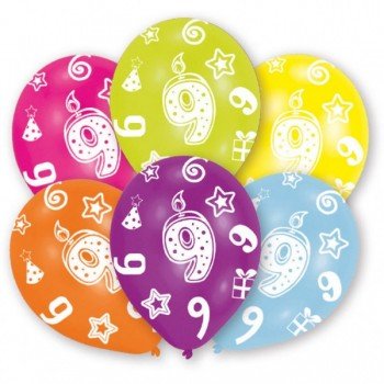 Happy Birthday 9 léggömb, lufi 6 db-os Happy Birthday 9 léggömb, lufi 6 db-os